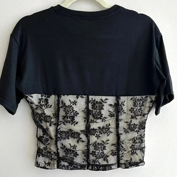 Black Lace Sweetheart Ruched Top, Women’s Floral Lace Overlay Blouse, Size Small - Picture 10 of 15